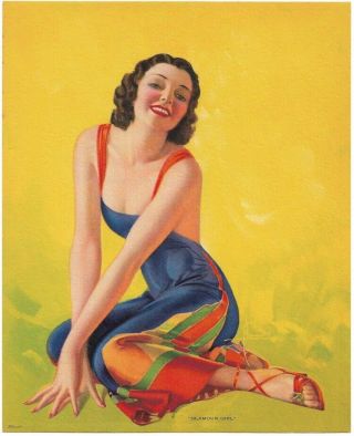Rare Vintage 1930s Rolf Armstrong Art Deco Pin - Up Print Enticing " Glamour Girl "