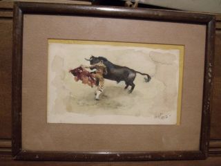 Bullfighting Framed Watercolor Signed And Dated By Hoyt 1912 Rare