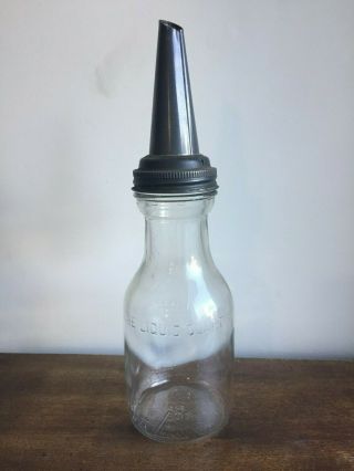 Antique 1 Quart Glass Motor Oil Bottle With Spout