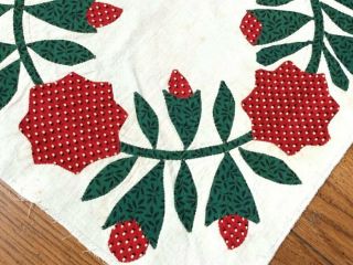 Early c 1850s Album APPLIQUE Floral Wreath Quilt Block Red Green 2