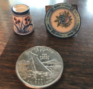 Artisan Signed Miniature Doll House Ceramic Painted Plate Asian Crock