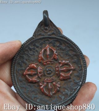 3.  2 " Tibet Black Bronze Cinnabar Phurba Dagger Holder Fokan Talisman Pendant