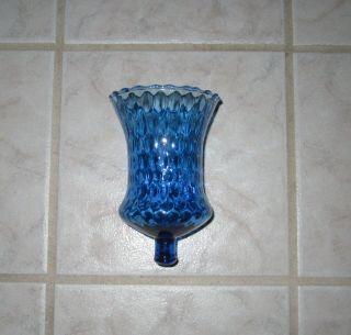 Vintage Blue Glass Peg Candle Votive Cup Home Interior Flared Honeycomb