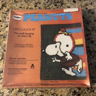 Rare Vintage Latch Hook Rug Kit Peanuts Snoopy Rainbow Football - Malina