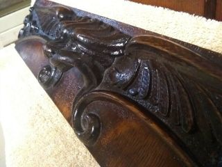 Gargoyle griffin scroll leaves pediment Antique wood carving panel trim 2