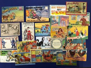 22 Comic Greetings Vintage Antique Postcards Collector Items 20 Cards 2 Booklets