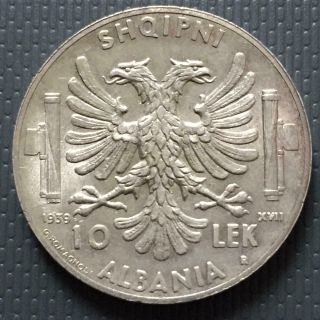 10 Lek 1939 Shqipni /silver Very Rare Albania Coin