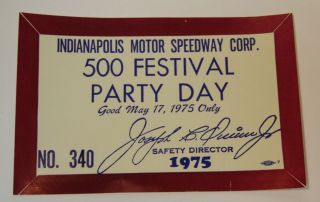 Rare Vintage 1975 Indianapolis Motor Speedway Indy 500 Festival Party Day Ticket