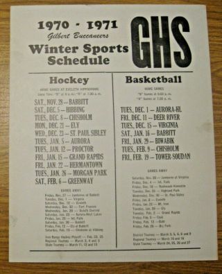 Rare Vintage 1970 Gilbert High School Iron Range Minnesota Sports Schedule Sign