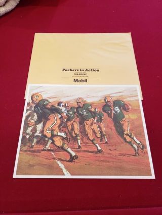 Rare 1966 Mobil Green Bay Packers In Action Print 4 " The Sweep ",  Vintage&nice
