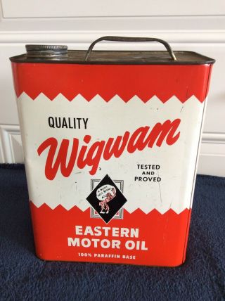 Wigwam Eastern Motor Oil Can 2 Gallon Rare Collectible Vintage