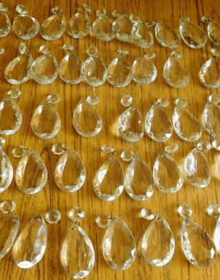 50 Large 2.  5 " Antique Vintage Teardrop Crystal Glass Prisms From Chandelier