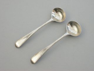 Pair George Iv Bright - Cut Engraved Silver Salt Spoons 1820
