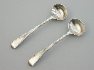 Pair George IV Bright - cut Engraved Silver Salt Spoons 1820 2