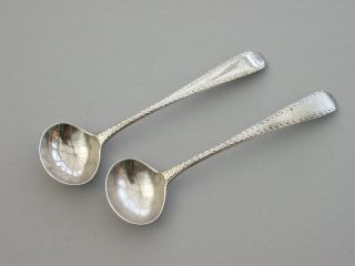 Pair George IV Bright - cut Engraved Silver Salt Spoons 1820 3