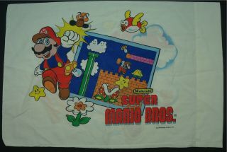 Rare Vintage Nintendo Legend Of Zelda Mario Bros 1988 Pillow Case 80s 90s