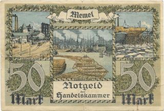 Rare Notgeld Note 50 Mark Emergency Money Of The Chamber Of Commerce Memel 1922