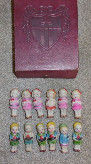 Set Of 12 Vintage 1920s Frozen Charlotte Penny Dolls Japan 2.  25 " Tall Bisque