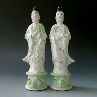2 X Vintage Japanese Chinese Hand Painted Porcelain Geisha Women Figure Statue
