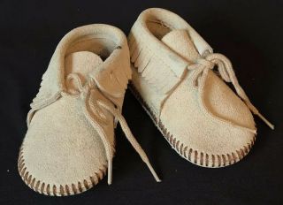 5” Vintage Suede Baby Moccasins For Large Doll