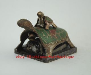 Four rare chinese antique bronze tortoise - shaped seal a01 3