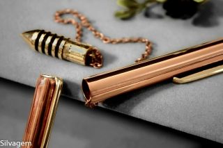 Rare Copper Gold Brass Pocket Pendulum Cleansing Dowsing Divination Energy Pen