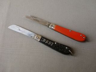 Vtg Old Two Rare " Okapi " Germany Folding Pocket Knives Carbon Steel Single Blade