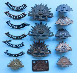 Auc21 Various Australian Aif Rising Sun Inc Rare Uncut Blank & Australia Badges