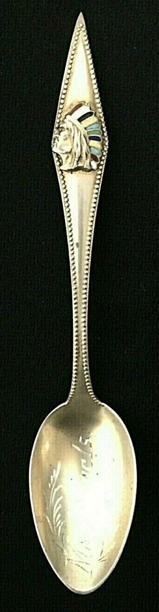 Antique Sterling Silver Spoon Mackinac Island Michigan Indian Chief Rare 22 G.