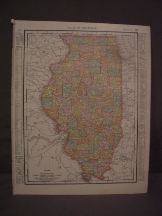 Antique 1898 Color Map Of Illinois Or Chicago From Rand Mcnally Atlas