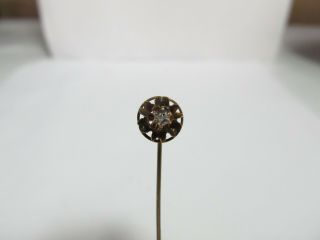 Antique 10k Solid Gold Stick Pin With Mine Cut Natural Diamond