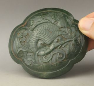 Old Chinese Natural Hetian Green Jade Hand - Carved Phenix And Flower Pendant