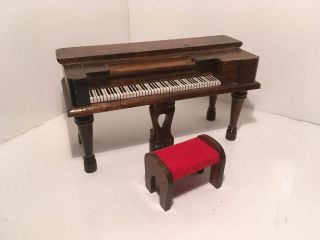 Vintage Dollhouse Miniatures Wooden Piano & Stool 65