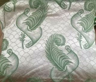 Antique Vtg French Gold Green Brocade Drapes Feathers Scrolls Fabric 30 