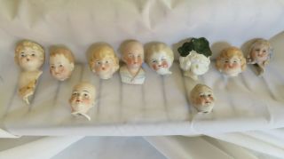 10 Old Antique German Bisque Doll Heads/both Boy And Girl/damaged/repair