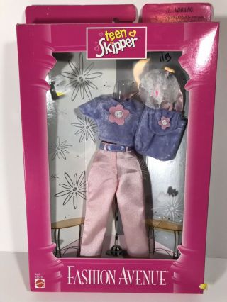 Barbie Teen Skipper Fashion Avenue Blue Velour Top Pink Satin Pants 18379 1997