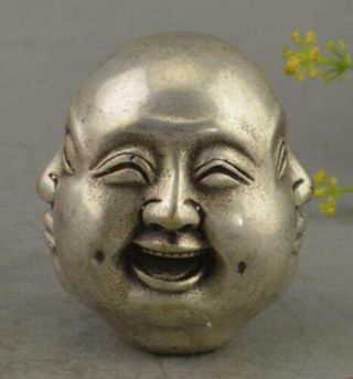 China Tibet Silver 4 Emotions Four Faces Of Buddha Head Statue