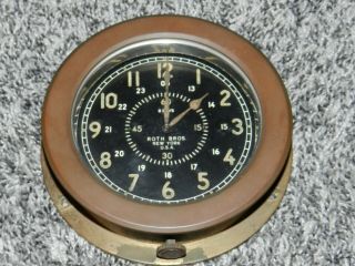 Vintage Roth Bros Ny Usa Brass 8 Day Military ? Maritime Ship Clock