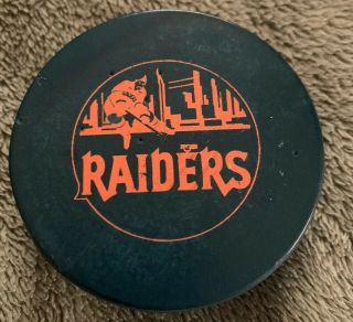 Very Rare Vintage Raiders Team Logo Green Hockey Puck Made In Canada