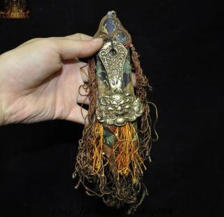 7 " Old Tibetan Buddhism Silk Bronze Mahakala Buddha Exorcism Amulet Pendant