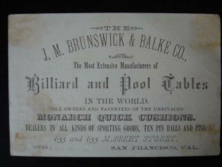 1881 J.  M.  Brunswick & Balke Co.  Billiards Advertising Trade Card (rare)