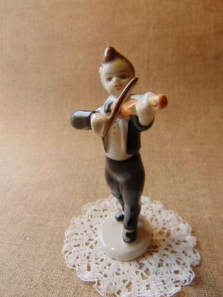 Vintage Hungarian Hollohaza Art Deco Porcelain Musical Violinist Boy Marked