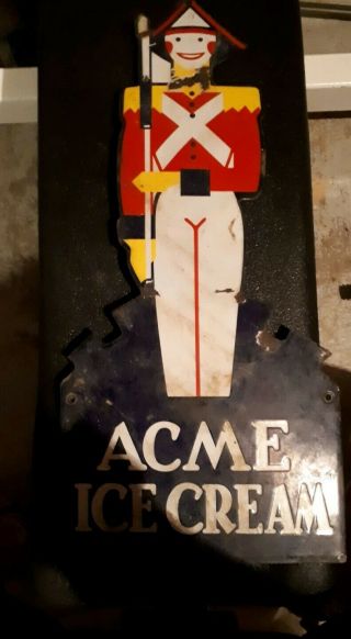Acme Ice Cream Sign Vintage Rare Red Coat Ice Cream