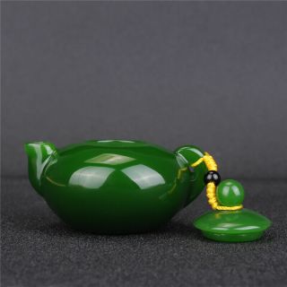 China 100 Natural Green Jade Hand Carved Small Wine Tea Pot Flagon Stoup Statue 2
