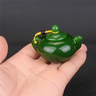 China 100 Natural Green Jade Hand Carved Small Wine Tea Pot Flagon Stoup Statue 3
