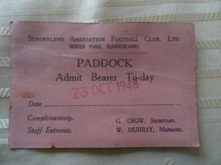 Rare Sunderland Afc V Man City Ticket Stub 1948/49 23 Oct 1948