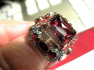 Garnet Emerald Ruby Sterling Silver 925 Ring 7 Old Vintage Bold Elegant Rare