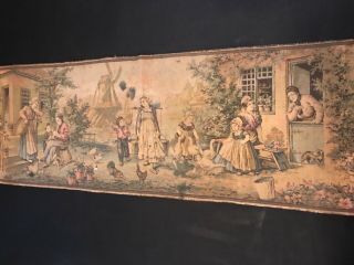 Antique French Aubusson Style Tapestry Country Day Scene 19 " X 56 " For Crafting