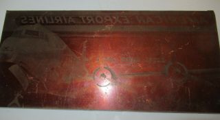 Antique Copper Plate Printing Press Stamp Of American Express Airlines