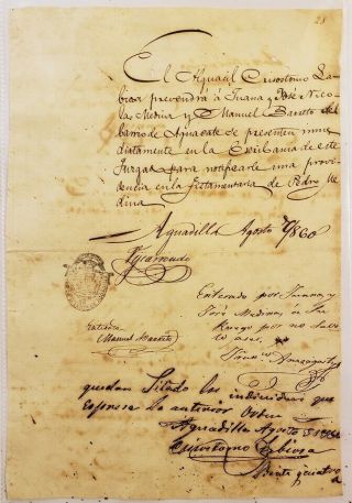 Antique Spanish Colonial Document / Aguadilla / Puerto Rico / 1860 2